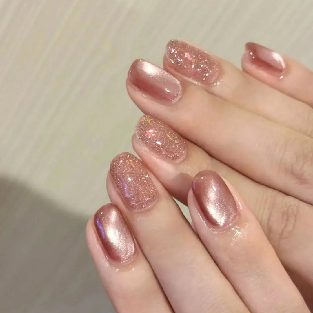 (sp-266-m) 10 Parches De Uñas Postizas Rectangulares Cortos Hechos A Mano - Uñas Postizas De Presión