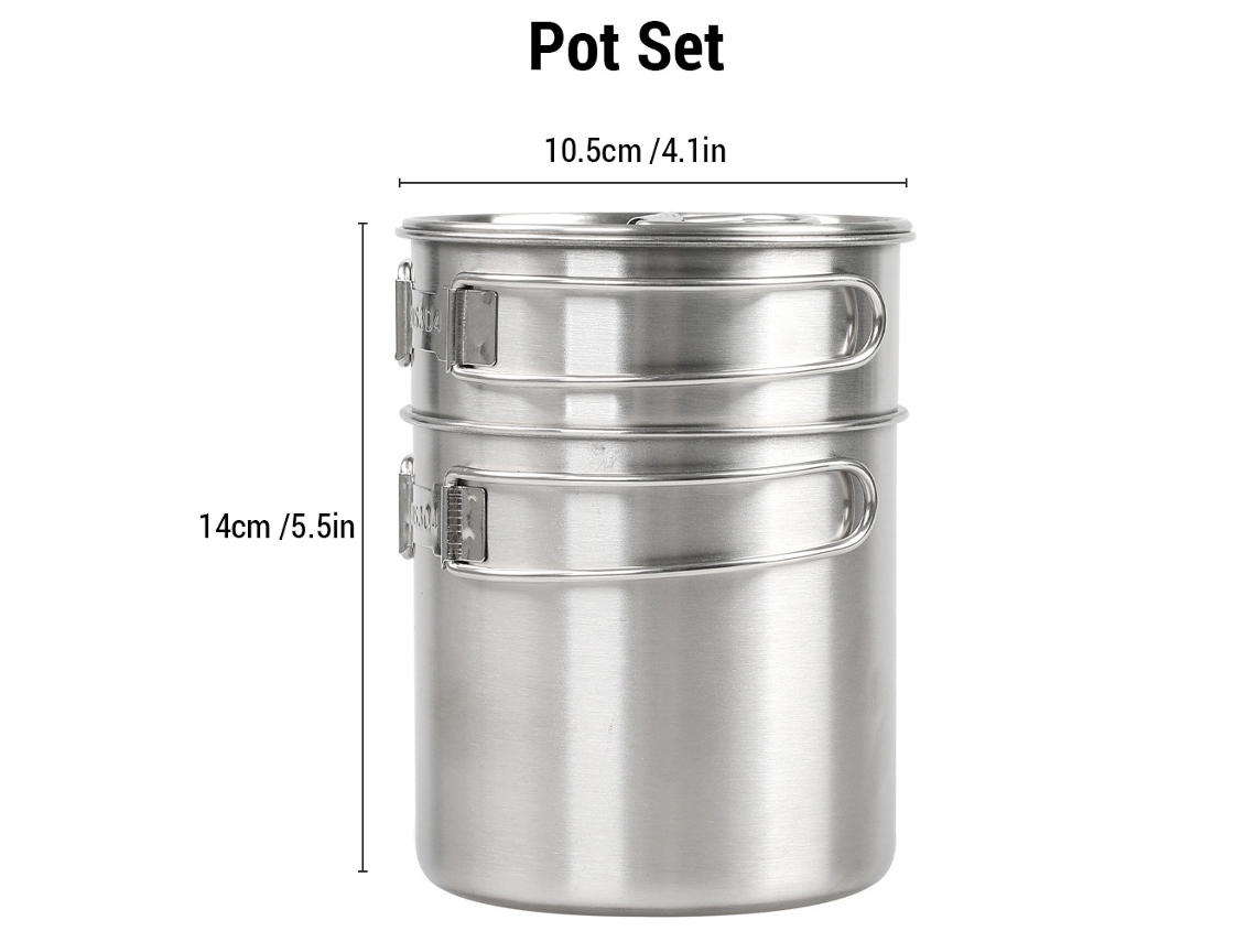Juego De Utensilios De Cocina De Acero Inoxidable 304 Para Camping Portátil, Para 2-3 Personas, Ollas Para Cocinar Al Aire Libre.