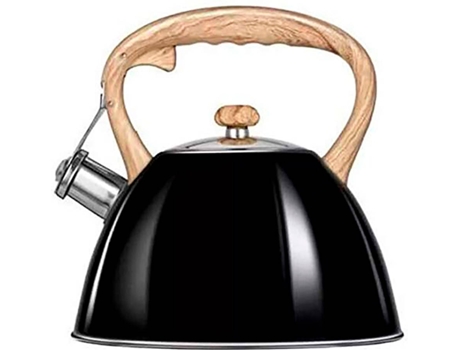 Hervidor de inducción, Hervidor SMILE con Silbato, 3 L, Mango de Imitación de Madera de Acero Inoxidable Negro