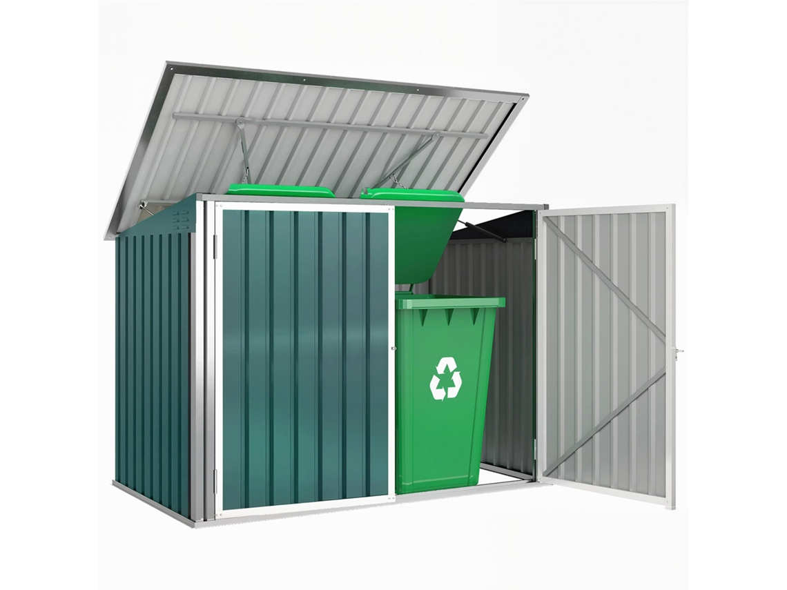 Armario para 2 cubos de basura, de acero con cerradura, verde.