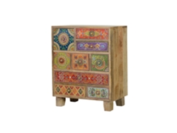 Mesita en madera de mango pintado a mano multicolor MULTICOLOR.GINER Y COLOMER 63x30x52
