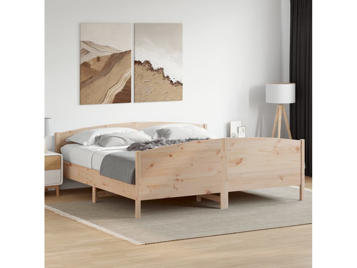 Estructura De Cama Sin Colchón Madera Maciza De Pino 200x200 Cm