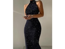 Vestido sin mangas Rebe-Sexy con brillo y cuello alto para fiestas nocturnas y bodas, estilo femenino, verano 2022, talla L, negro.