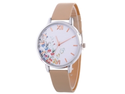 Reloj De Cuarzo Para Mujer Con Correa De Piel Sintética Y Esfera Floral Beige.