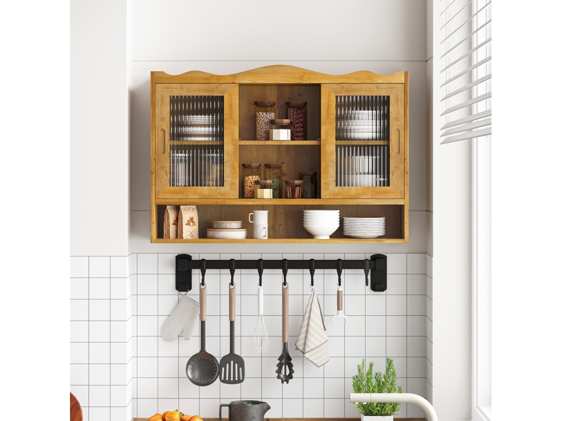 Armario Retro 90cm - 2 Puertas Correderas, 3 Niveles De Almacenamiento - Natural