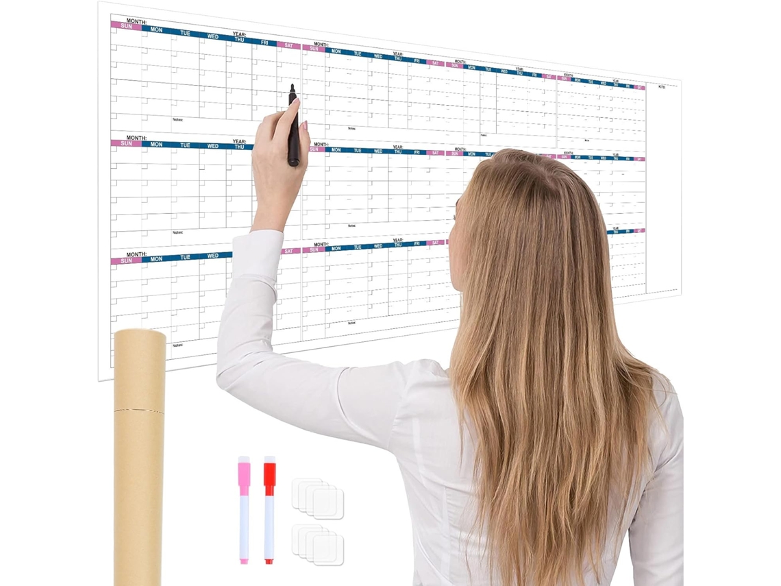 Agenda de 12 meses sin fecha, organizador reutilizable, calendario de pared borrable