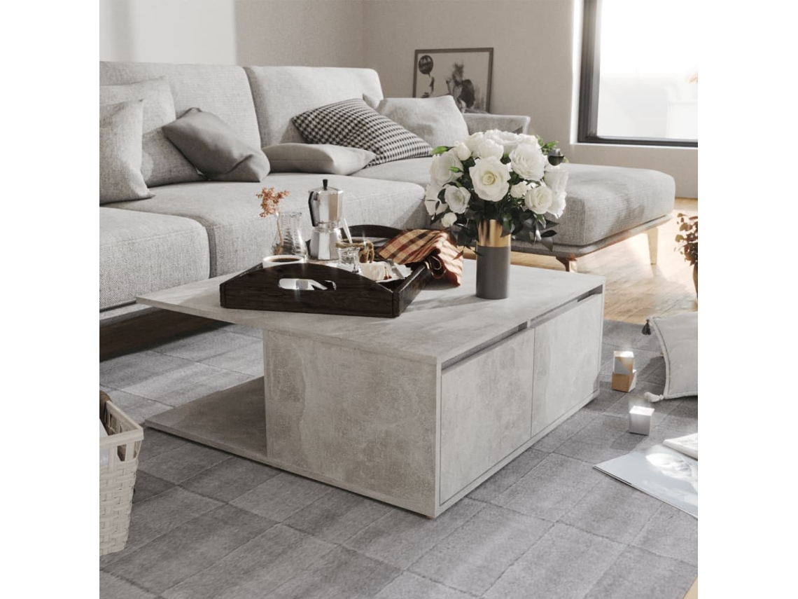 Mesa auxiliar HARLANV1 con tablero de madera contrachapada gris cemento de 80x80x31 cm.