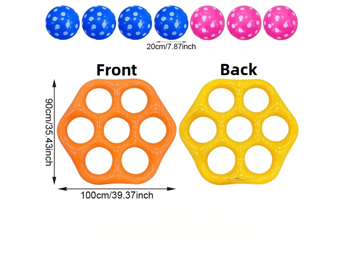 Juego Inflable de Tres en Raya para Piscina, Grande y Flotante con 7 Piezas, Interactivo para Niños y Adultos.Czhhmart Naranja