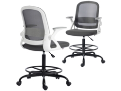 Silla De Oficina De Malla Con Brazos Y Reposapiés Plegables, Color Gris.