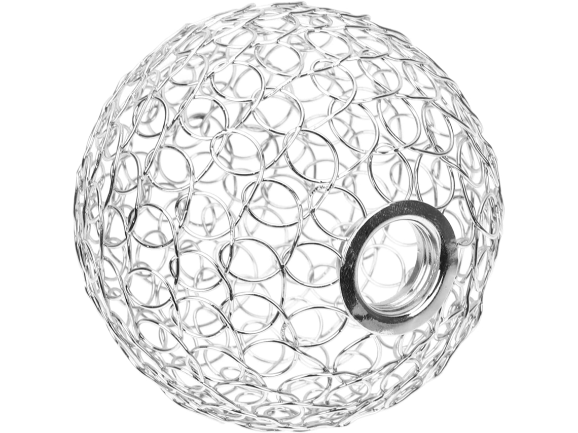 Globo Terráqueo De Hierro Plateado Con Diseño Calado En Alambre Metálico, Un Clásico Elemento Decorativo Para Hoteles Y Cafeterías.
