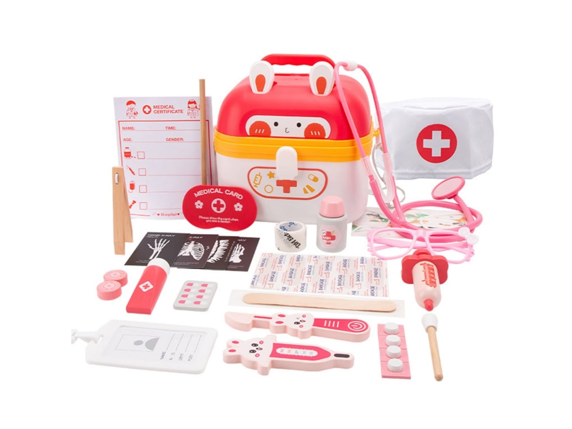 Juego de médico de madera para niños con botiquín. Mdug (caja de conejos)