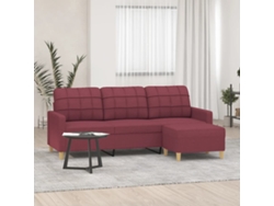 Sofá de 3 plazas HARLANV1 con reposapiés, tela roja, 180 cm