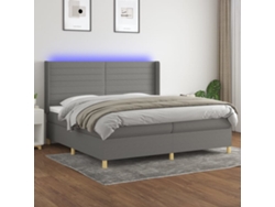 Cama Box Spring Colchón Y Luces Led Tela Gris Claro 200x200 Cm