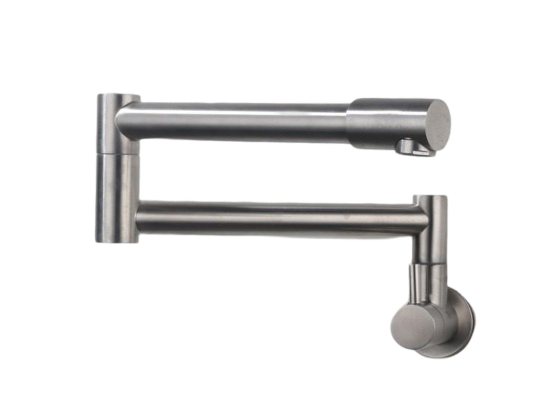 Grifo de llenado de olla plegable con brazo articulado doble, accesorio de acero inoxidable con acabado en níquel cepillado y caño giratorio