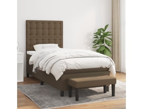 Cama con somier VIDAXL (Marrón - Tela - 203 x 90 x 128 cm)