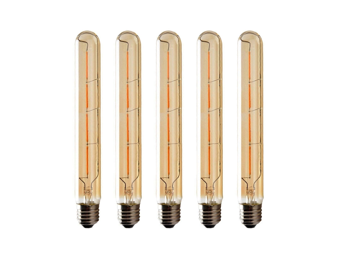 Rebe-conjunto De 5 Bombillas Led Filamento Edison T225 Tubo Largo 6w Base E27 Luz Blanca Cálida Vidrio Ámbar 220-240v Decorativo