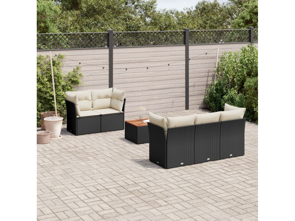 Conjunto de sofá de jardín de 6 piezas con cojines, mimbre sintético negro, DKD Home Decor
