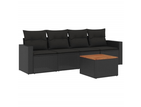 Conjunto 5 de muebles de jardín VIDAXL y cojines ratán sintético negro