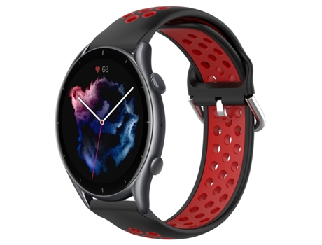 Correa Smartwatch para Amazfit GTR 3 Pro 22mm Sport Silicona Perforada Transpirable (Negro + Rojo)