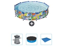Piscina BESTWAY Round Steel Pro - 305 x 66 cm - Estampado Selva - Incluida Bomba - Cubrir - Suelo