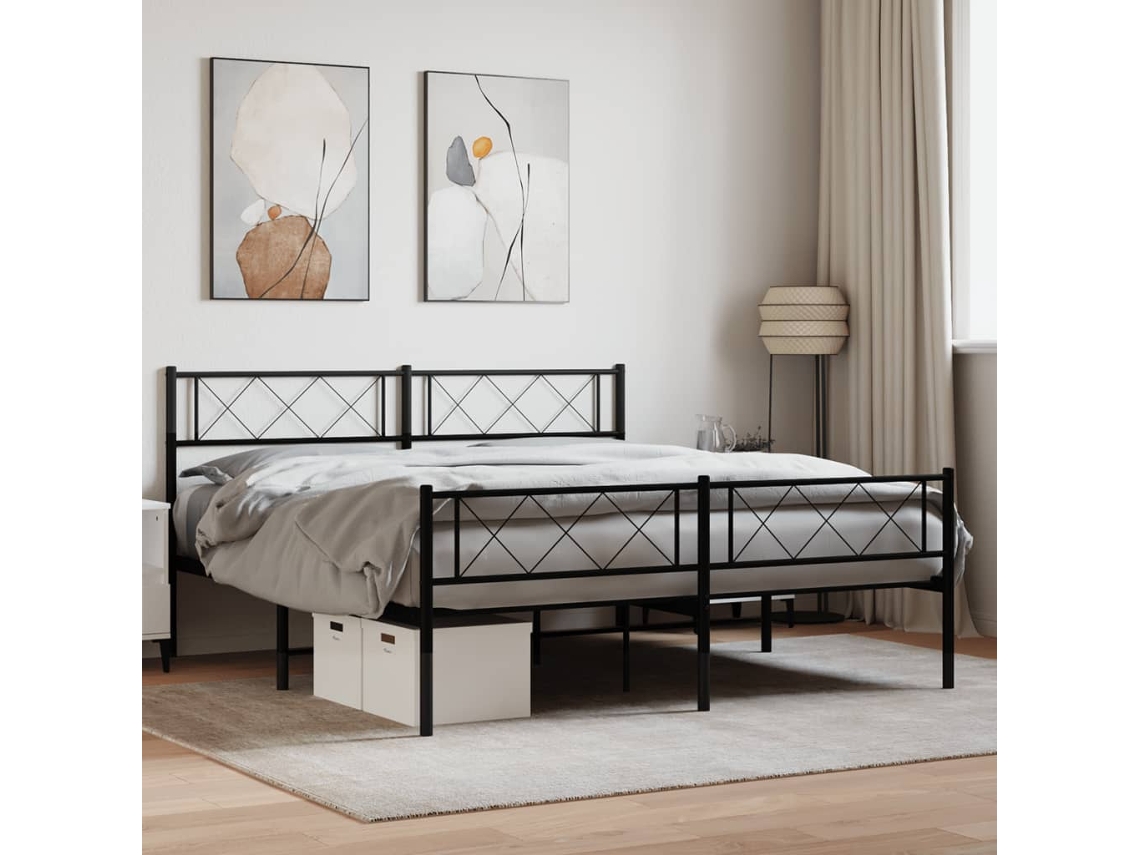 Estructura Cama Sin Colchón Con Estribo Metal Negro 120x200 Cm