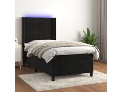 Cama Box Spring Colchón Y Led Terciopelo Negro 100x200 Cm