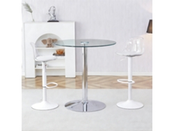 Mesa Bar Cristal 89cm 2 Taburetes Blancos Giratorios