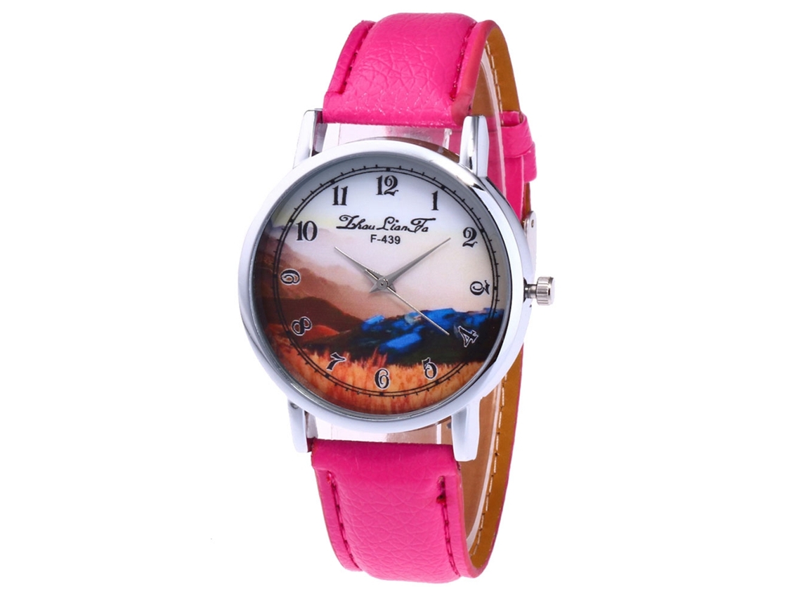 Reloj De Pulsera Analógico De Cuarzo Con Esfera Redonda, A La Moda (rosa Y Rojo)