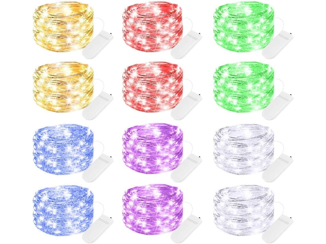 Paquete Con 12 Luces De Hada Led Por Batería 6 5 Pies 20led Hilo Plateado Impermeable Para Manualidades Haz Tu Fiesta De Navidad Gusshious 6 Colores