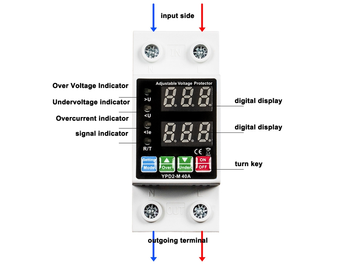 Protector De Reconexión Automática Con Doble Pantalla, Corriente Ajustable Y Protección Contra Sobretensión Y Subtensión.
