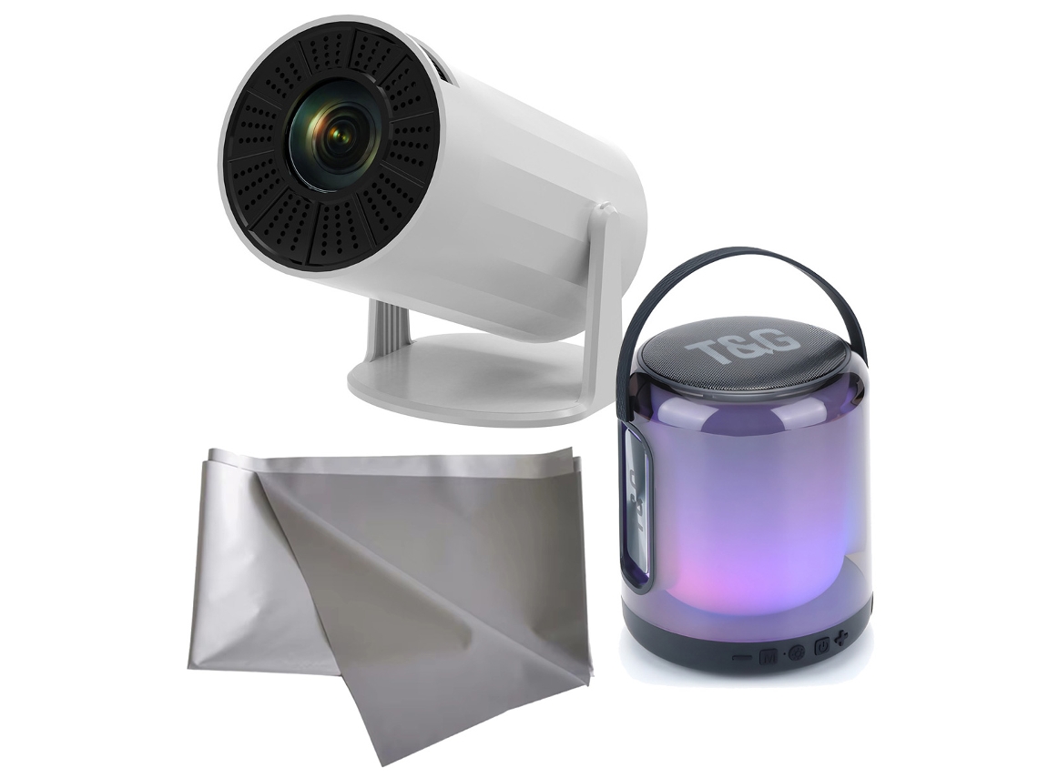 KLACK Mini Proyector Portátil 4K, Altavoz TG-376 y Pantalla con Android integrado, WiFi 6, Bluetooth 5, pantalla de 130 pulgadas, ¡Auténtico cine en casa!