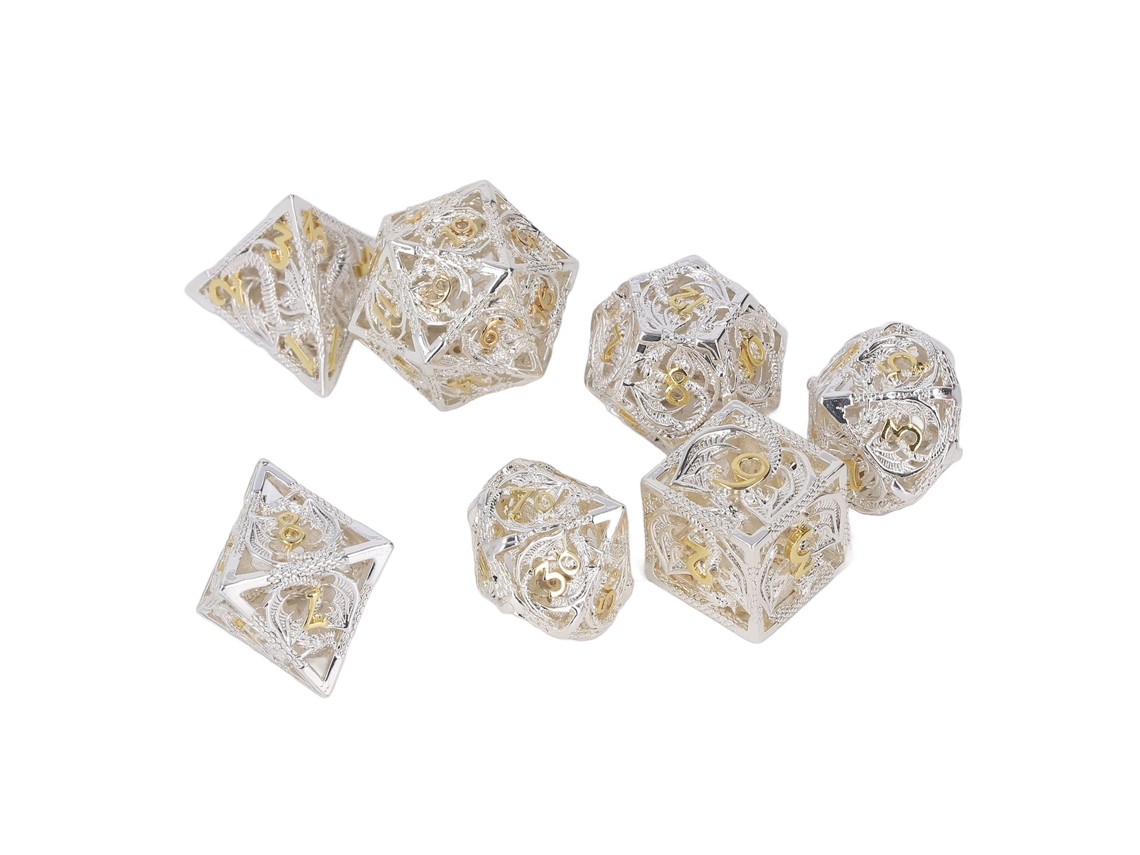 Ats-conjunto De Dados De Metal Hueco Poliedricos Portátiles Para Juegos De Mesa Oro