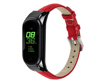 Correa de piel auténtica grano de bambú para Xiaomi Mi Band 7 - tinto