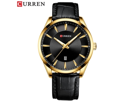Relojes para hombres Reloj con correa de cuero para hombres Relojes de pulsera de cuarzo impermeables Concha de oro negro VEANXIN