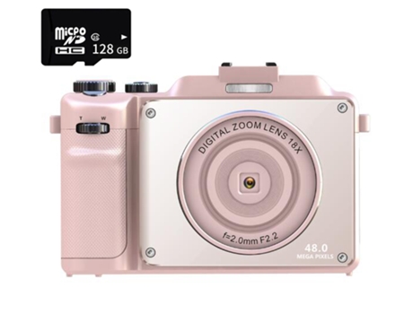 Cámara digital EZII CDX9 48MP F2.2 18X multiplicación Pantalla de 3 pulgadas 4K Regalo de cumpleaños rosa 128G