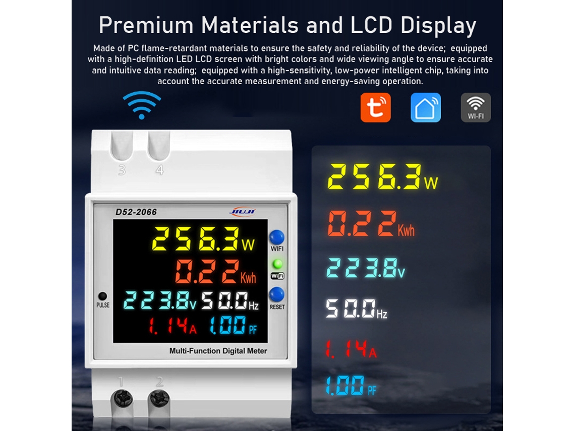 Medidor Inteligente Wifi Tuya Con Pantalla Lcd, Función De Memoria E Instalación En Riel Din.
