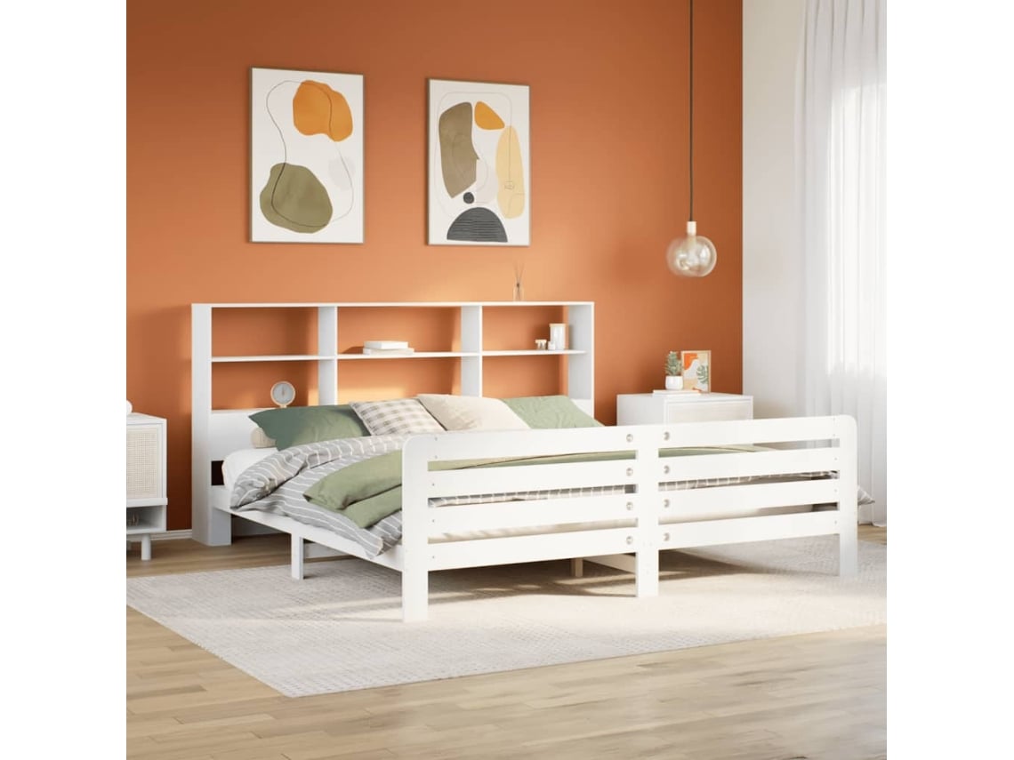 Cama Sin Colchón Madera Maciza De Pino Blanca 180x200 Cm
