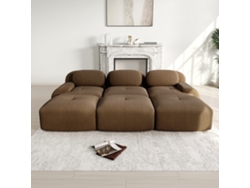 Sofá Modular 3 Plazas - 3 Pufs, Brazos Anchos, Tapizado En Cordón, Sin Montaje - Marrón