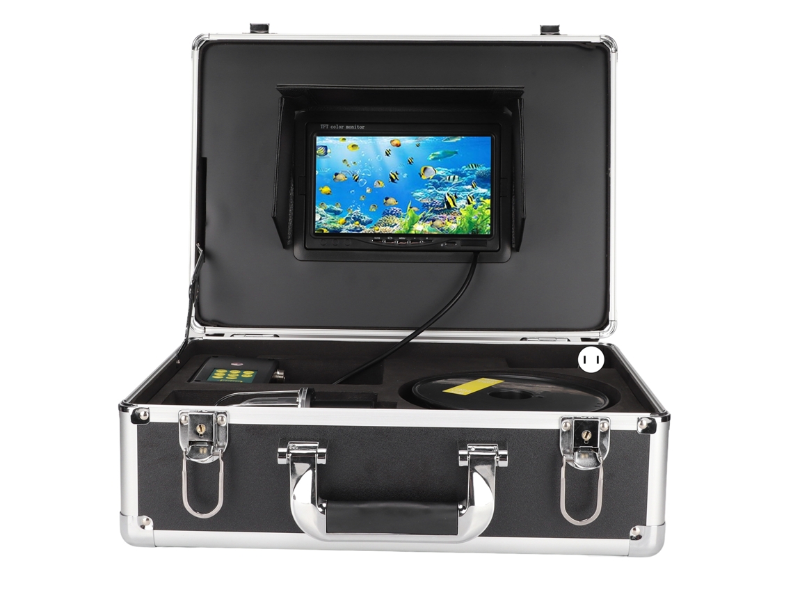 Cámara de pesca subacuática de 7 pulgadas con certificación IP68 y visión de 360°, 20 LED y conector USB.