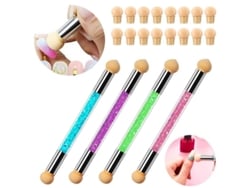 Kit De 4 Pinceles De Esponja Para Efecto Degradado En Uñas Con 16 Cabezales Reemplazables Y Mango Con Pedrería.