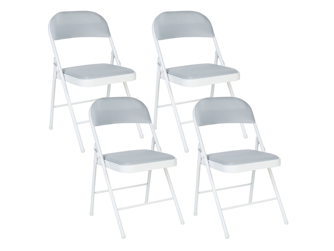 Conjunto De 4 Cadeiras Dobráveis Sparks Metal Cinzento Claro/branco