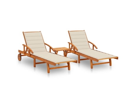MAISON EXCLUSIVE - Tumbonas con mesa y cojines 2 uds madera maciza de acacia