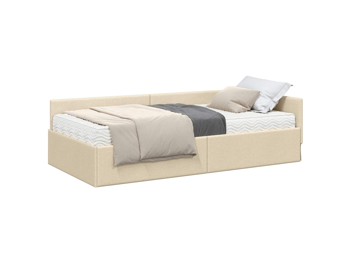 Maison Exclusive - Estructura De Cama Esquina Con Colchón Otro 2 Pcs Crema Tela