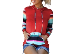 Kkpm-sudadera Com Capuz Para Mulher Casual De Moda, Estampa De Xárez E Stripas, Contraste De Cores, Para Natal Vermelho L
