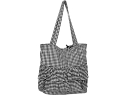Bolsa De Lona Xadrez Feminina, Bolsa Grande Reutilizável Para Compras E Praia Com Babados.