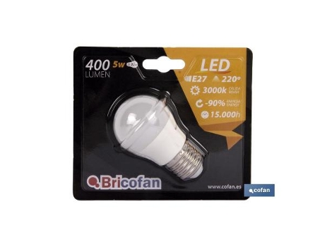 Bombilla led 5w esférica e27 220 400lm 3000k