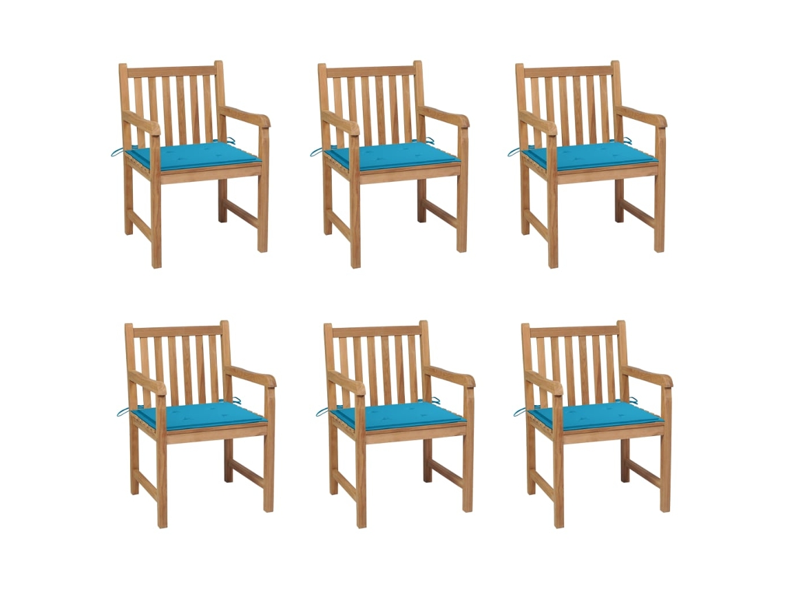 Sillas de jardín DKD Home Decor de 6 piezas con cojines azules en teca maciza