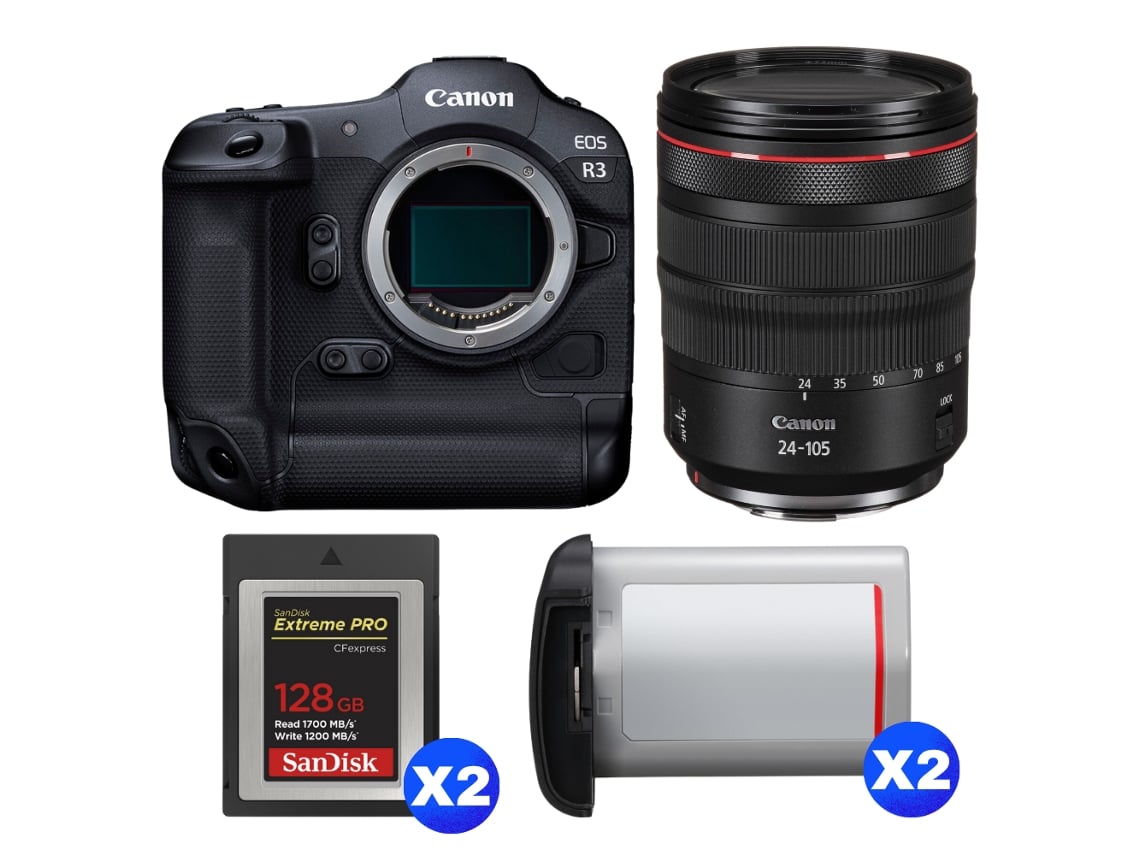 Canon Eos R3 + Rf 24-105mm F/4 L Is Usm + 2 Sandisk 128gb Extreme Pro Cfexpress Type B + 2 Canon Lp-e19 + Ebook “20 Consejos Para Fotos Que Impactan”