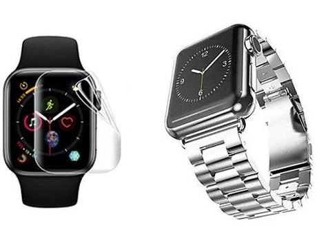 Correa + Protector Apple Watch Series 7 41mm PHONECARE Stainless Lux Gris y Transparente