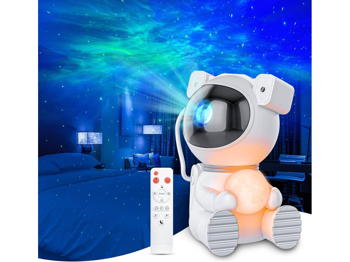 Proyector de galaxias con astronauta, proyector de estrellas con temporizador y control remoto, luz nocturna con lámpara de luna (blanco)